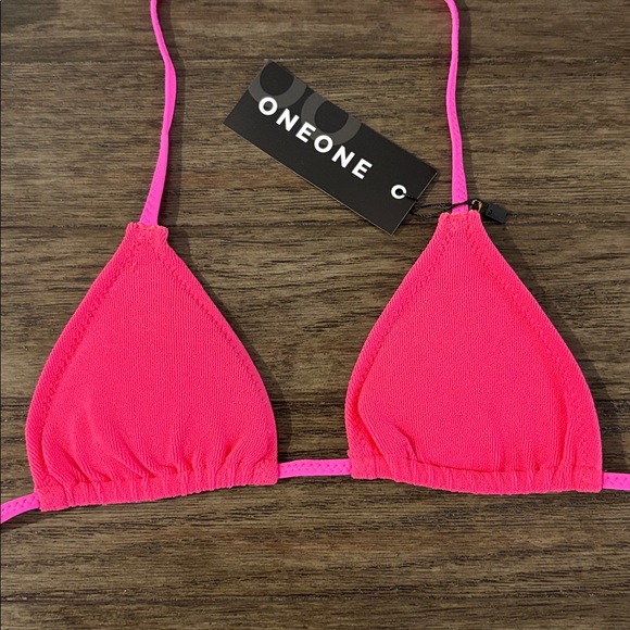 NWT [Oneone] Ariel Hot Pink Tie Triangle Bikini Swimsuit Swim Top Women’s XS - Picture 4 of 10